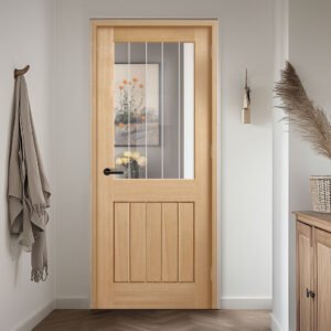 Mexicano Oak Internal Door - Clear Glass Frosted Lines - Prefinished