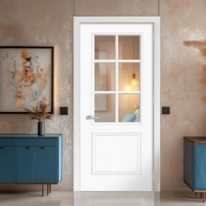 Moulded Berlin 6 Pane White Internal Door - Clear Glass - Prefinished