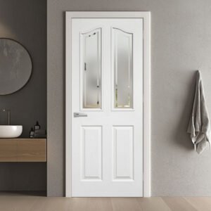 Moulded Mayfair 2 Pane White Primed Internal Door - Frosted Glass Clear Lines