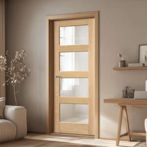 Shaker 4 Pane Oak Internal Door - Clear Glass - Prefinished