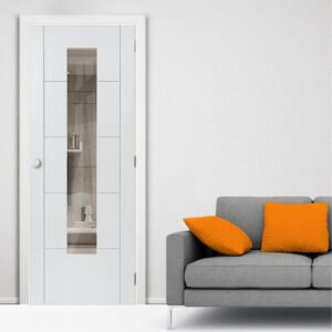 J B Kind White Contemporary Emral Internal Door - Clear Glass - Prefinished