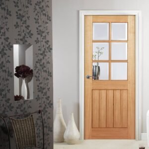Mexicano Oak 6 Pane Internal Door - Bevelled Clear Glass