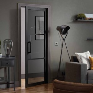 Tribeca 3 Pane Black Painted Internal Door - Tinted Glass - Prefinished