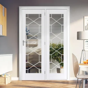 Room Divider - Orly Clear Glass White Primed Door with Single Side